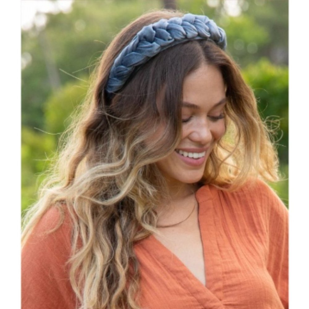 Dark Cobalt Blue Velvet Braided Headband